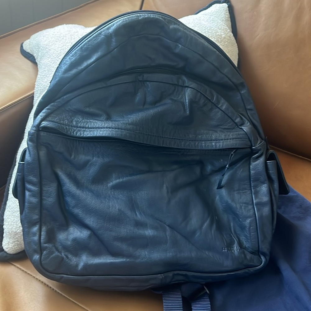 Navy Leather Backpack - Picture 4 of 8